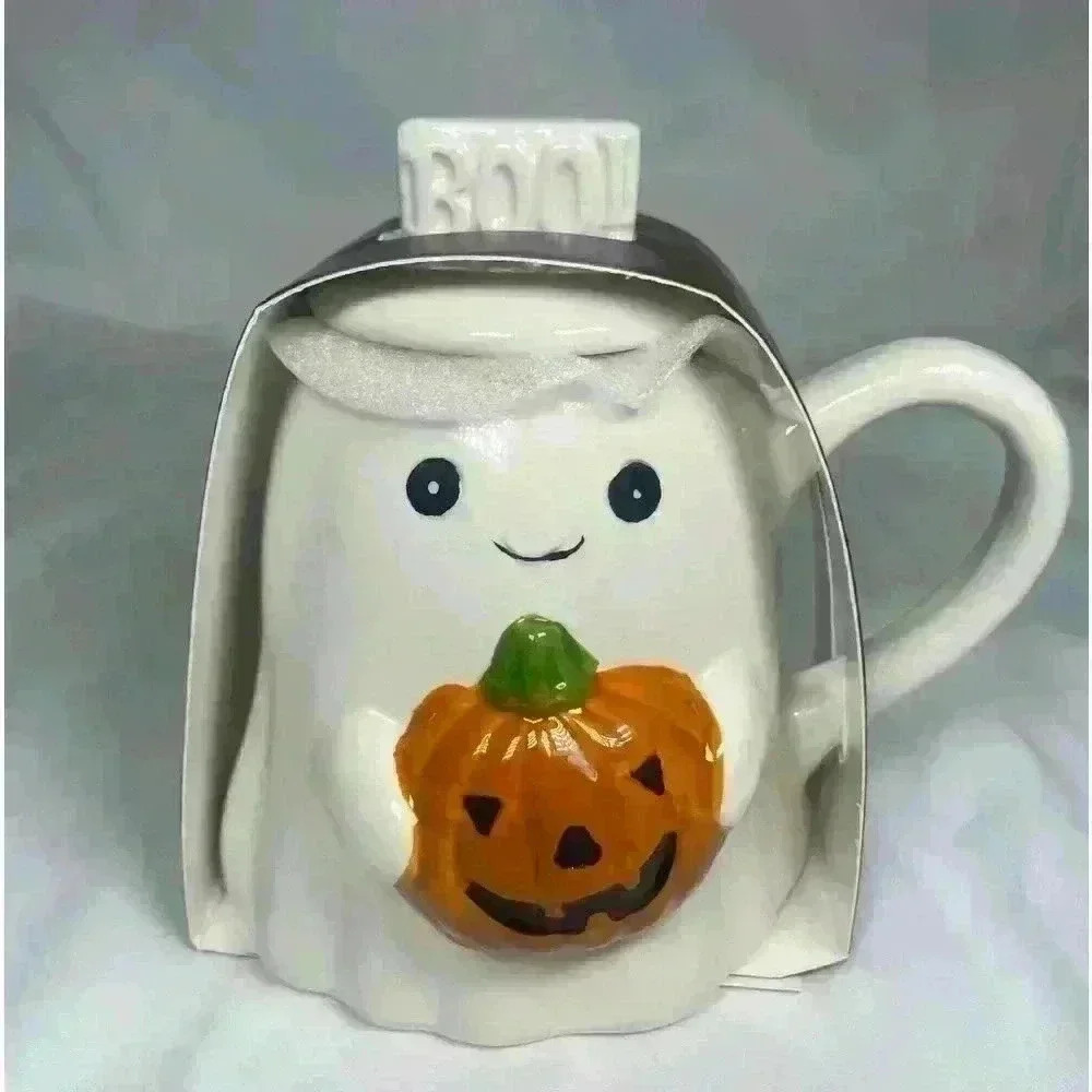 Halloween ghost mug with lid holding pumpkin holds‎ 16oz